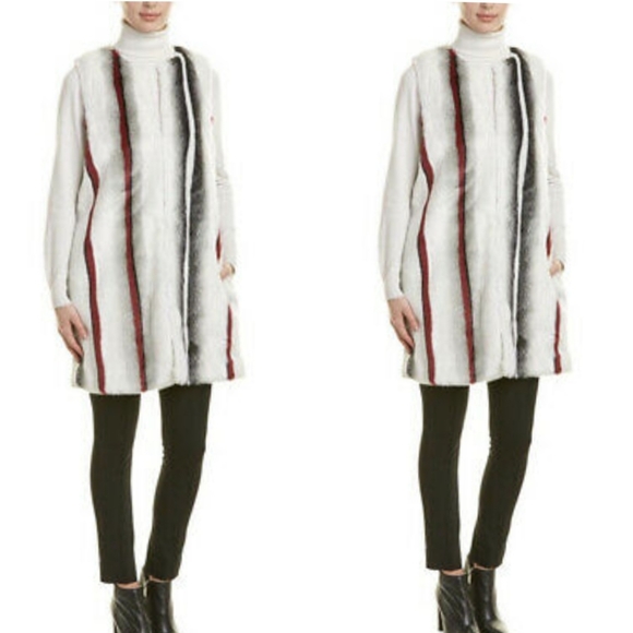 Elie Tahari Jill Faux Fur Striped Sleeveless Long - Picture 4 of 10